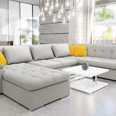 Sedačka do U na každodenní spaní NELLI 1 - světlá šedá / žlutá, levý roh