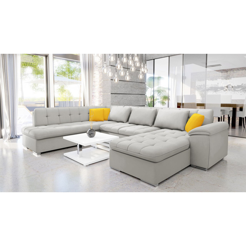 Rohová sedačka do U s úložným prostorem NELLI 2 - světlá šedá / žlutá, pravý roh