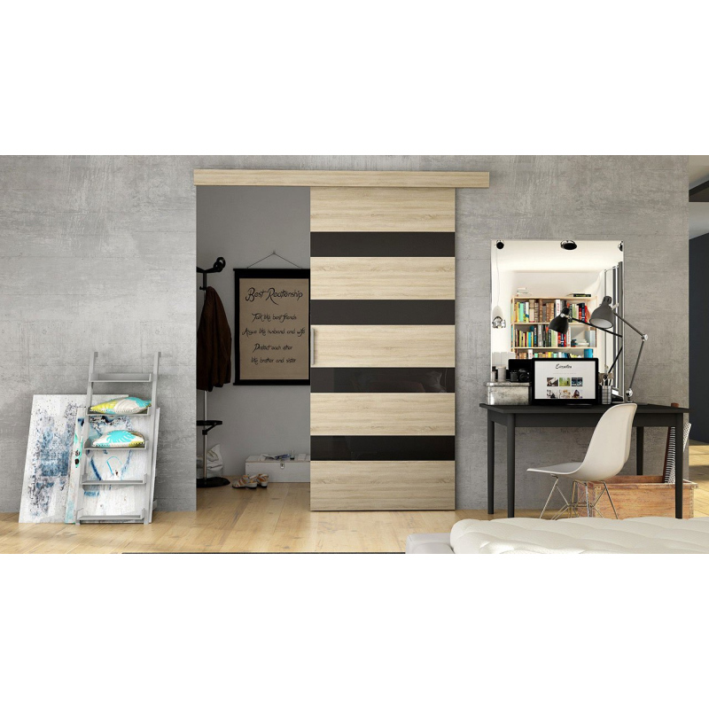 Posuvné dveře SKULEN 5 - 90 cm, dub sonoma / černé sklo