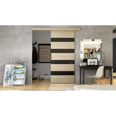 Posuvné dveře SKULEN 5 - 90 cm, dub sonoma / černé sklo
