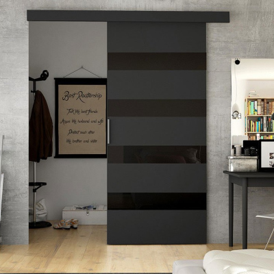 Posuvné dveře SKULEN 5 - 90 cm, černé / černé sklo