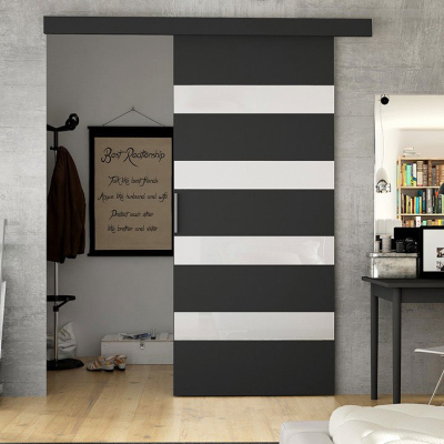 Posuvné dveře SKULEN 5 - 90 cm, černé / bílé sklo