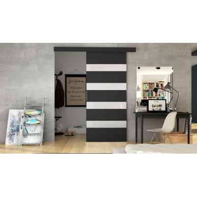 Posuvné dveře SKULEN 5 - 90 cm, černé / bílé sklo