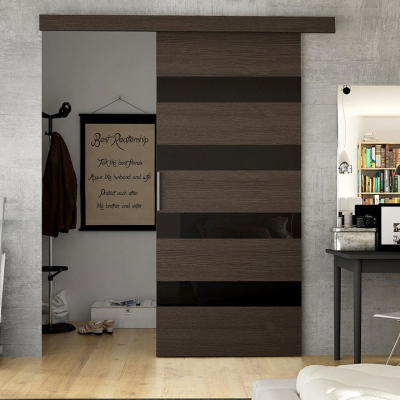 Posuvné dveře SKULEN 5 - 90 cm, hnědé / černé sklo