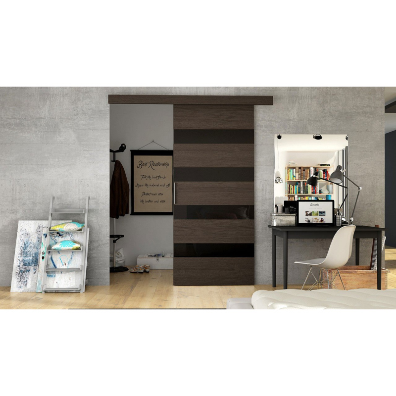 Posuvné dveře SKULEN 5 - 90 cm, hnědé / černé sklo