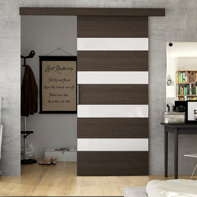 Posuvné dveře SKULEN 5 - 90 cm, hnědé / bílé sklo