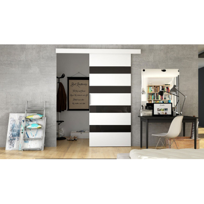 Posuvné dveře SKULEN 5 - 90 cm, bílé / černé sklo