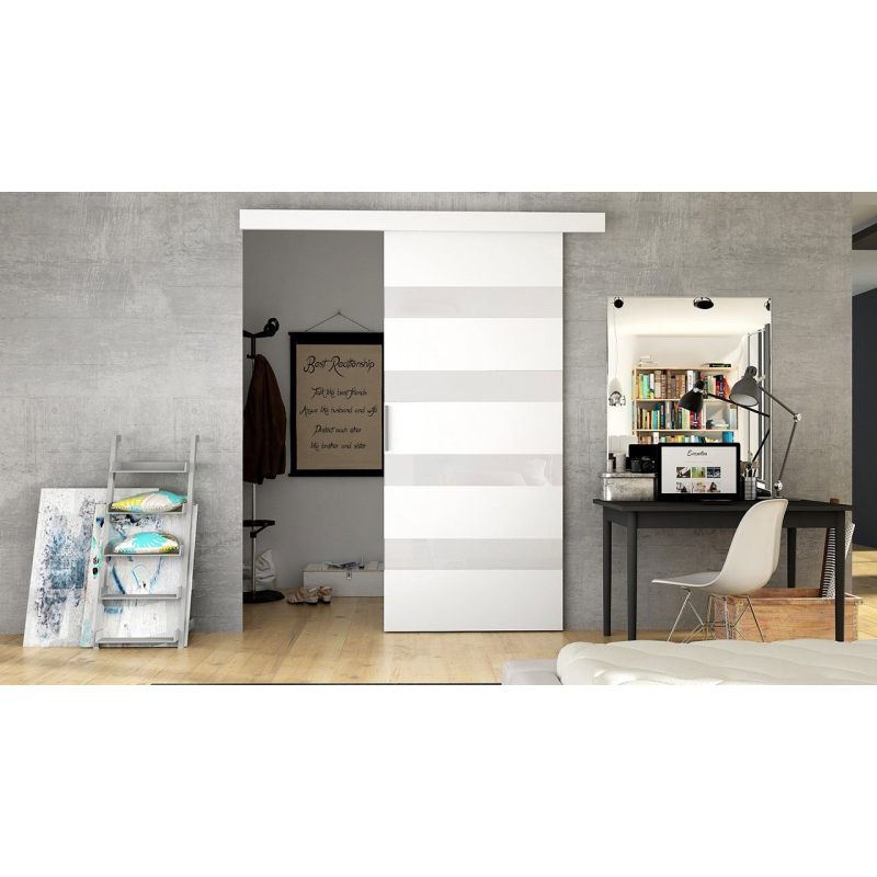 Posuvné dveře SKULEN 5 - 90 cm, bílé / bílé sklo