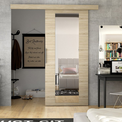 Posuvné dveře se zrcadlem SKULEN 4 - 90 cm, dub sonoma