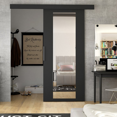 Posuvné dveře se zrcadlem SKULEN 4 - 90 cm, černé