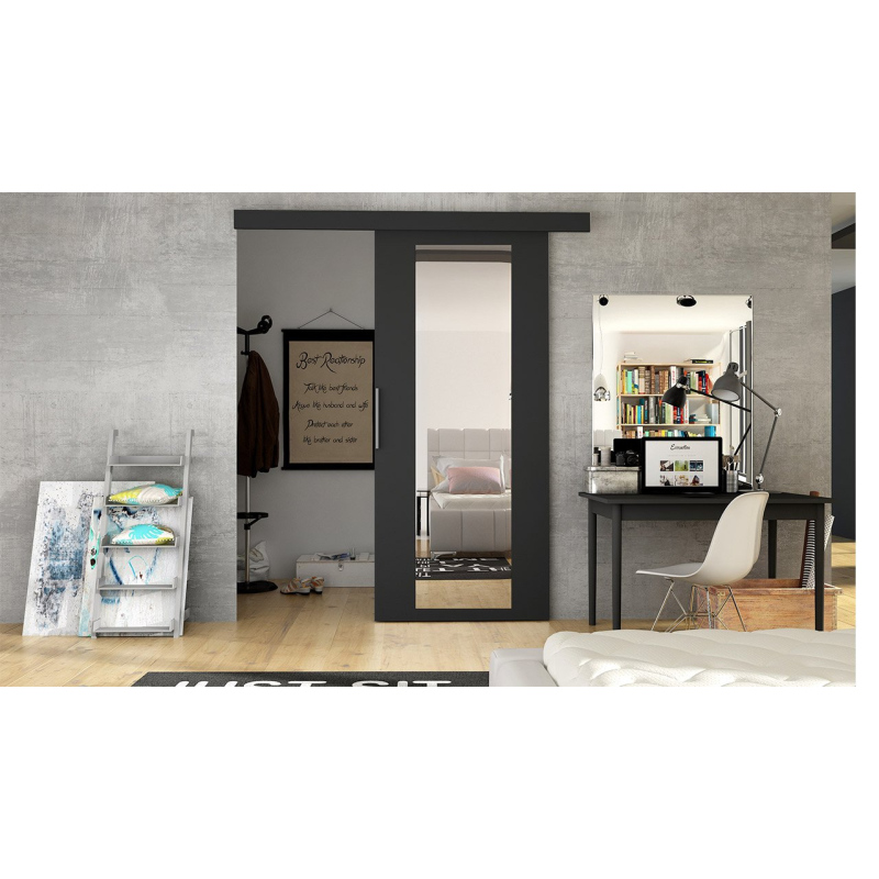 Posuvné dveře se zrcadlem SKULEN 4 - 90 cm, černé