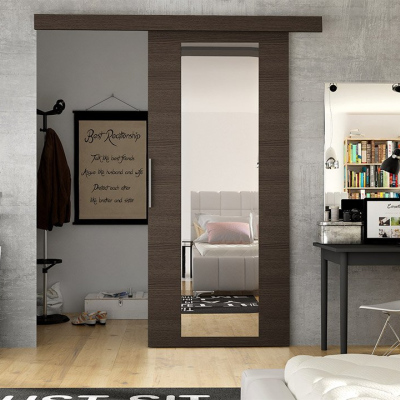 Posuvné dveře se zrcadlem SKULEN 4 - 90 cm, hnědé
