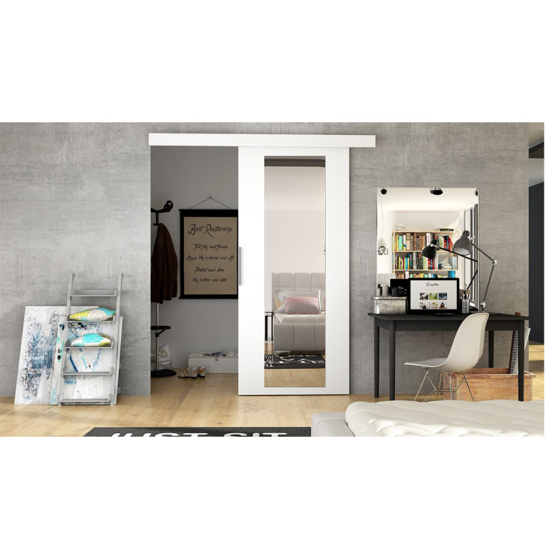 Posuvné dveře se zrcadlem SKULEN 4 - 90 cm, bílé
