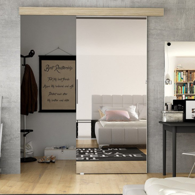 Posuvné dveře se zrcadlem SKULEN 2 - 90 cm, dub sonoma