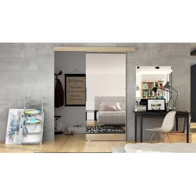 Posuvné dveře se zrcadlem SKULEN 2 - 90 cm, dub sonoma