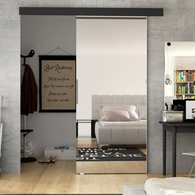 Posuvné dveře se zrcadlem SKULEN 2 - 90 cm, černé