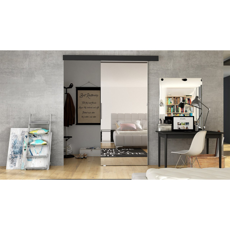 Posuvné dveře se zrcadlem SKULEN 2 - 90 cm, černé