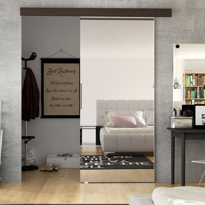 Posuvné dveře se zrcadlem SKULEN 2 - 90 cm, hnědé