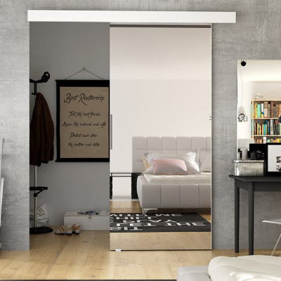 Posuvné dveře se zrcadlem SKULEN 2 - 90 cm, bílé