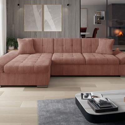 Rohová sedačka na každodenní spaní MARLA - tmavá růžová, levý roh