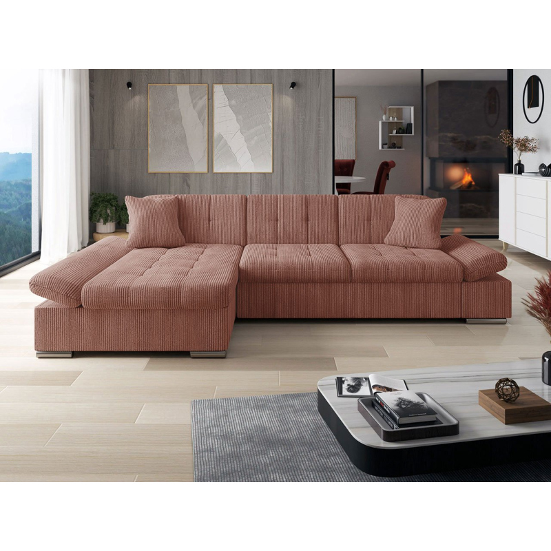 Rohová sedačka na každodenní spaní MARLA - tmavá růžová, levý roh