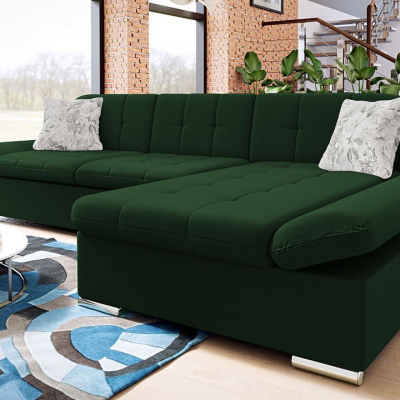 Rohová sedačka na každodenní spaní MARLA - tmavá zelená, pravý roh
