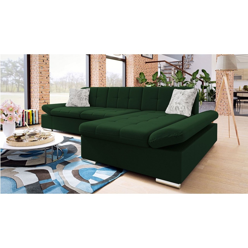 Rohová sedačka na každodenní spaní MARLA - tmavá zelená, pravý roh