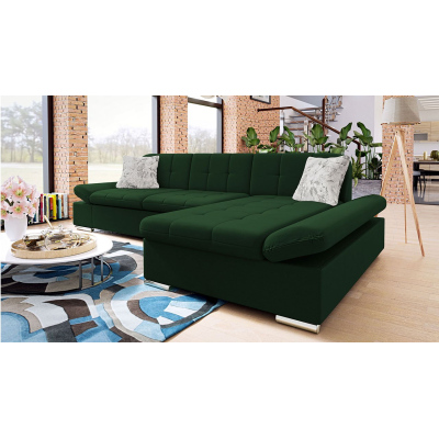 Rohová sedačka na každodenní spaní MARLA - tmavá zelená, pravý roh