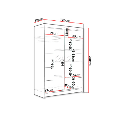 Šatní skříň 120 cm se zrcadlem a LED RGB osvětlením SAMANRE 5 - bílá / dub artisan