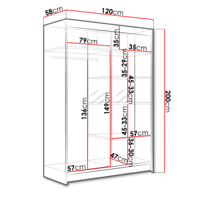 Šatní skříň 120 cm se zrcadlem a LED RGB osvětlením SAMANRE 2 - bílá / dub artisan