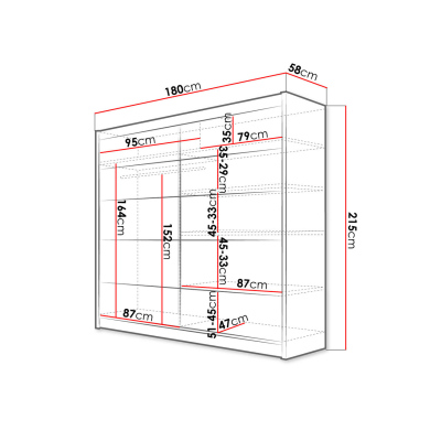 Šatní skříň 180 cm s posuvnými dveřmi a LED RGB osvětlením VILMA 4 - černá / dub artisan