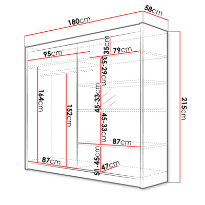 Šatní skříň 180 cm se zrcadlem a LED RGB osvětlením VILMA 1 - bílá / dub artisan