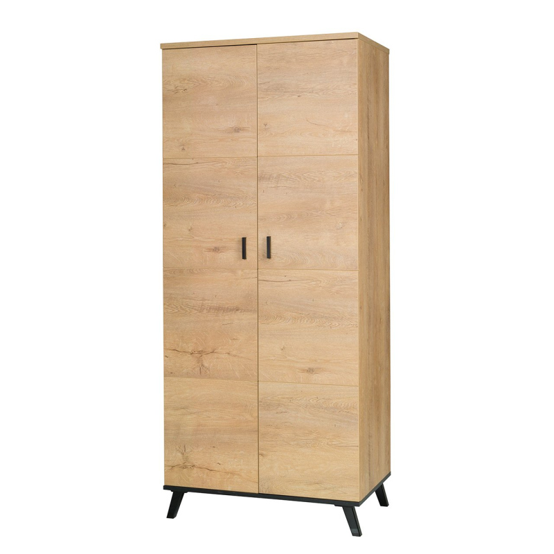 Dvoudveřová šatní skříň 81 cm s policemi YUNA - dub lefkas / černá