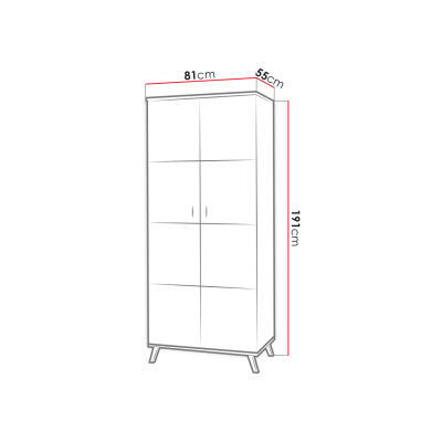 Dvoudveřová šatní skříň 81 cm s policemi YUNA - dub lefkas / černá