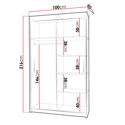 Šatní skříň 100 cm s posuvnými dveřmi FANG - bílá
