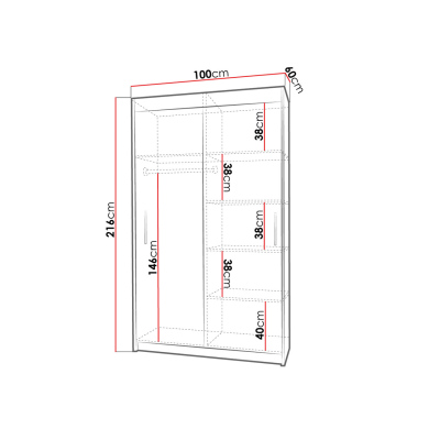 Šatní skříň 100 cm s posuvnými dveřmi FANG - bílá