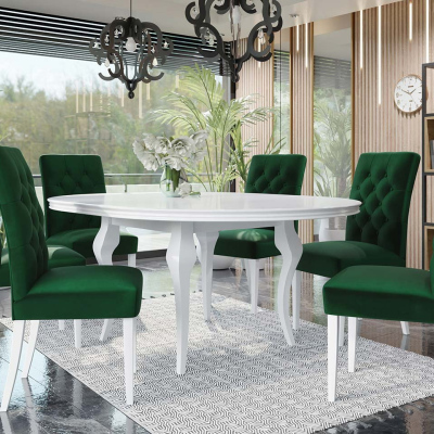 Rozkládací jídelní stůl 120 cm se 6 židlemi KRAM 1 - bílý / zelený