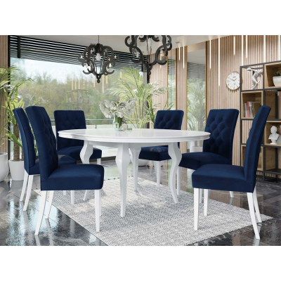 Rozkládací jídelní stůl 120 cm se 6 židlemi KRAM 1 - bílý / modrý