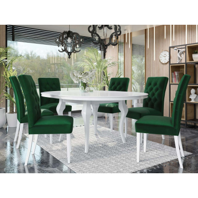 Rozkládací jídelní stůl 100 cm se 6 židlemi KRAM 1 - bílý / zelený