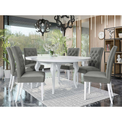 Rozkládací jídelní stůl 100 cm se 6 židlemi KRAM 1 - bílý / šedý