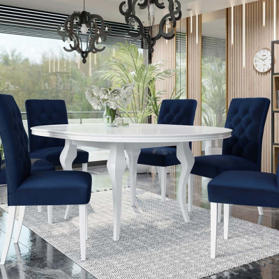 Rozkládací jídelní stůl 100 cm se 6 židlemi KRAM 1 - bílý / modrý
