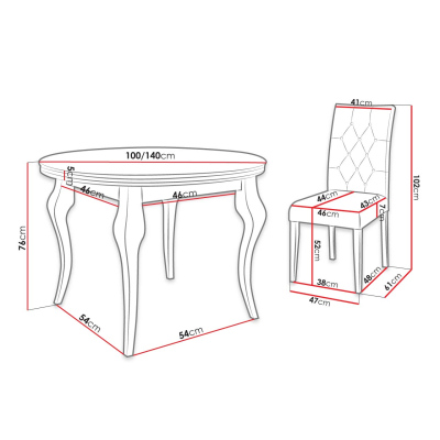 Rozkládací jídelní stůl 100 cm se 6 židlemi KRAM 1 - bílý / růžový