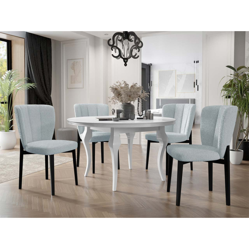 Rozkládací jídelní stůl 120 cm se 4 židlemi KRAM 2 - bílý / černý / modrý