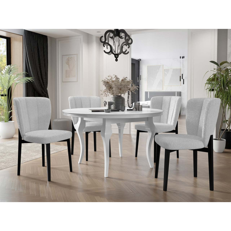 Rozkládací jídelní stůl 120 cm se 4 židlemi KRAM 2 - bílý / černý / šedý
