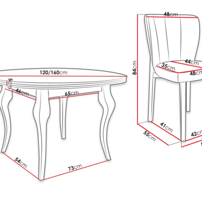 Rozkládací jídelní stůl 120 cm se 4 židlemi KRAM 2 - bílý / černý / bílý