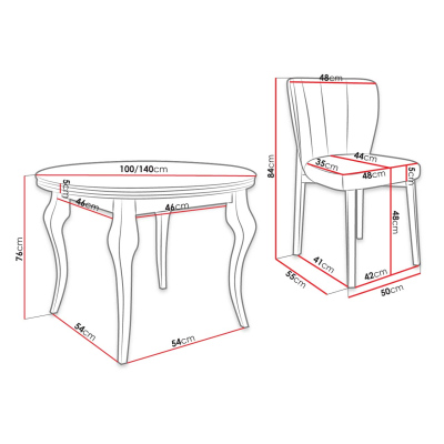 Rozkládací jídelní stůl 100 cm se 4 židlemi KRAM 2 - bílý / černý / krémový