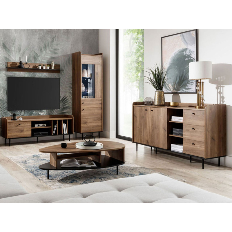 Nábytek do obývacího pokoje s modrým LED osvětlením MARIKO 4 - brandy castello