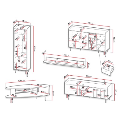 Nábytek do obývacího pokoje s modrým LED osvětlením MARIKO 4 - brandy castello