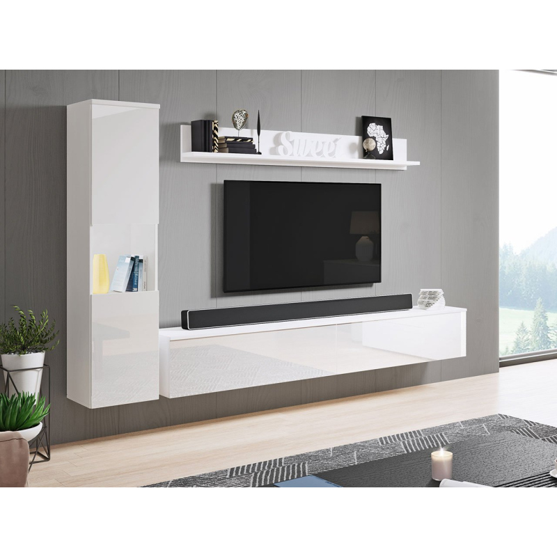 Moderní obývací stěna ROSALIO - lesklá bílá / bílá