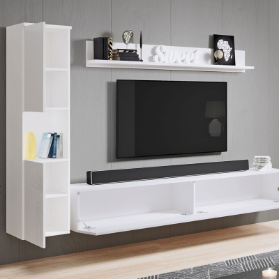 Moderní obývací stěna ROSALIO - lesklá bílá / bílá
